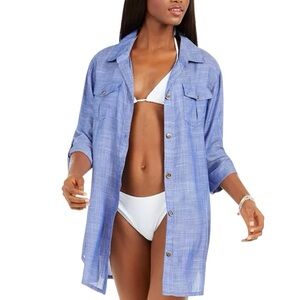 Dotti Travel Muse Chambray Shirt Dress Cover-Up Gauze Beach Lightweight Medium